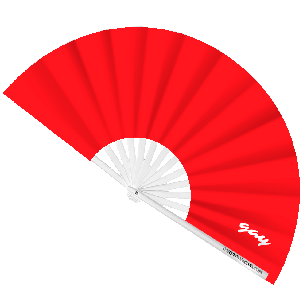 Oversized Deep Red Bamboo Clack Fan for Circuit Parties, Drag Shows, and Festivals