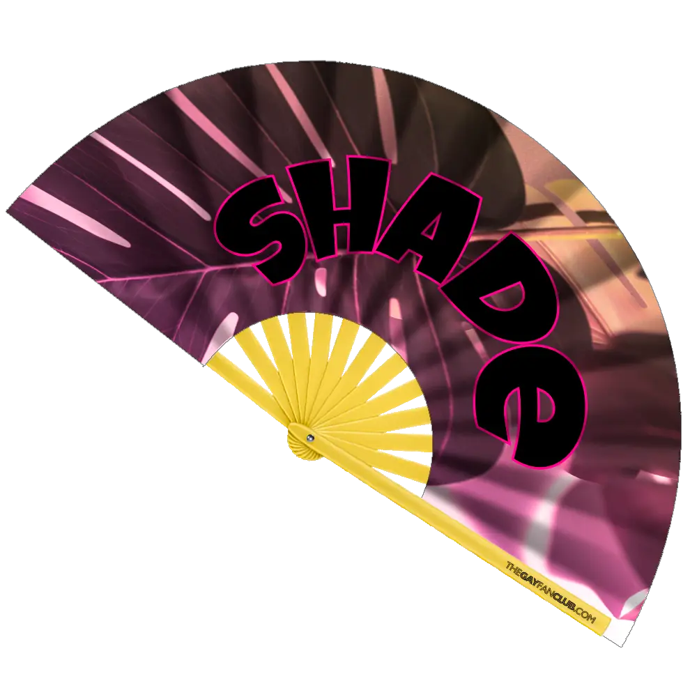 Oversized Black and Pink Tropical "Shade" Bamboo Clack Fan for Drag Shows and Summer Festivals