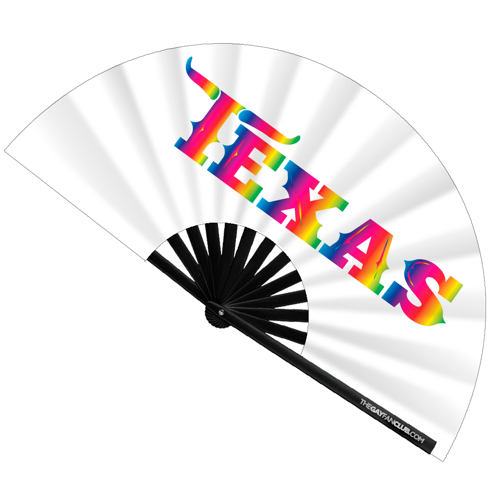 Texas Pride Clack Fan - rainbow and white texas hand fan -  The Gay Fan Club® 