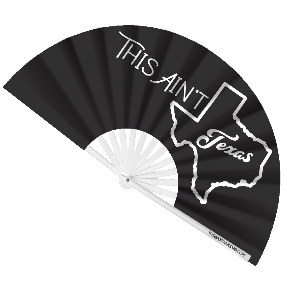 Oversized Black Bamboo Clack Fan with White "This Ain't Texas" Text (Beyoncé Inspired)