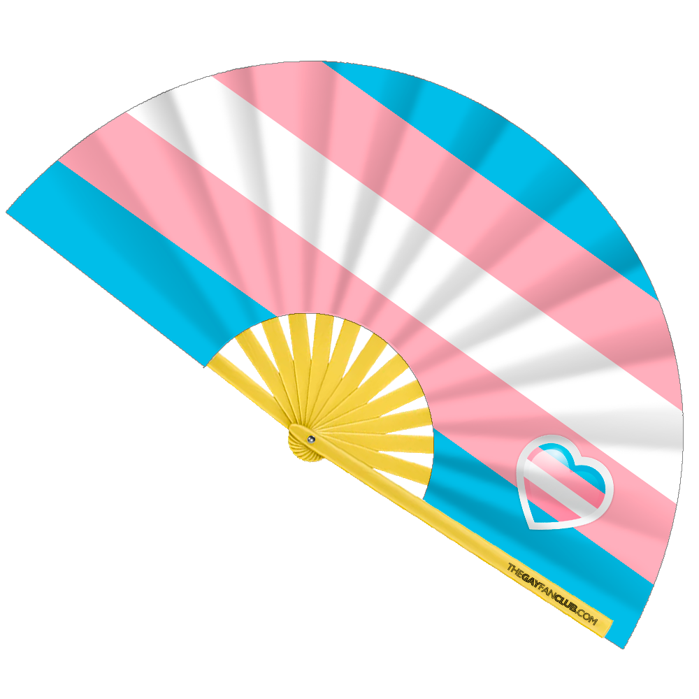 Oversized Trans Pride Flag Bamboo Clack Fan (Pink, Blue, White) for Pride Parades
