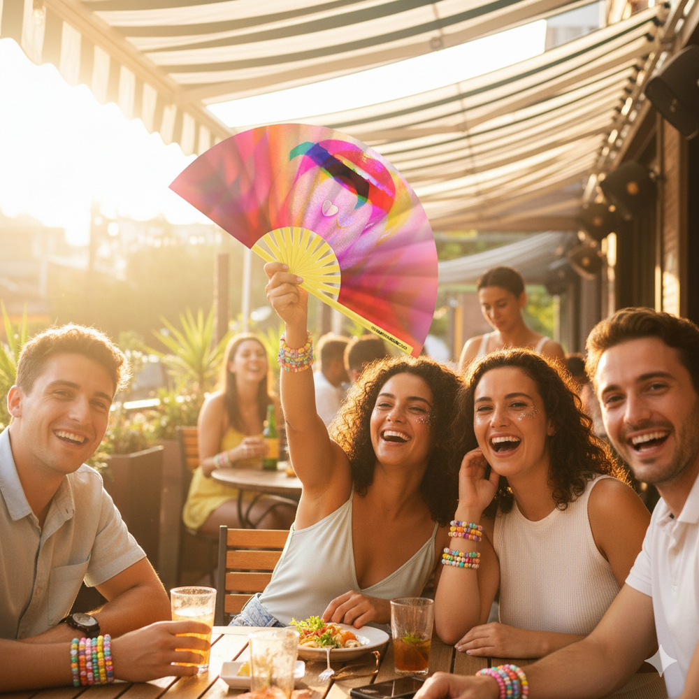 Oversized Rainbow Lips Kandi Bamboo Clack Fan for Raves