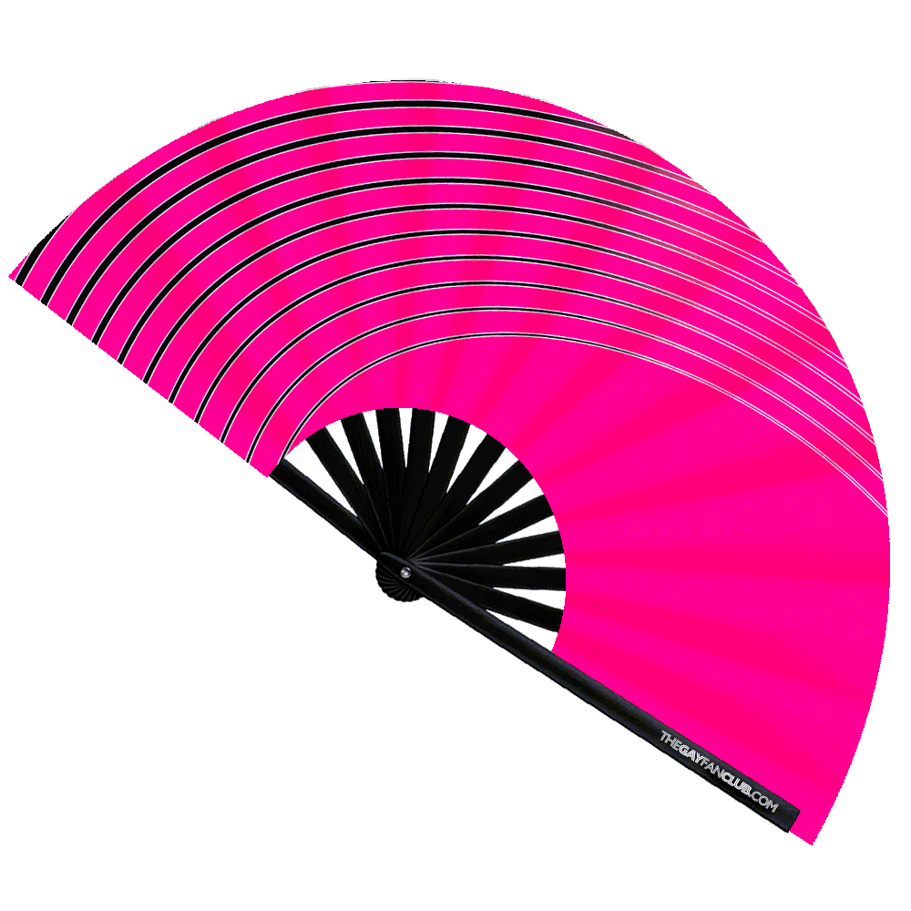 UV-Reactive Hot Pink and Black Wave Bamboo Clack Fan for Raves and Circuit Parties
