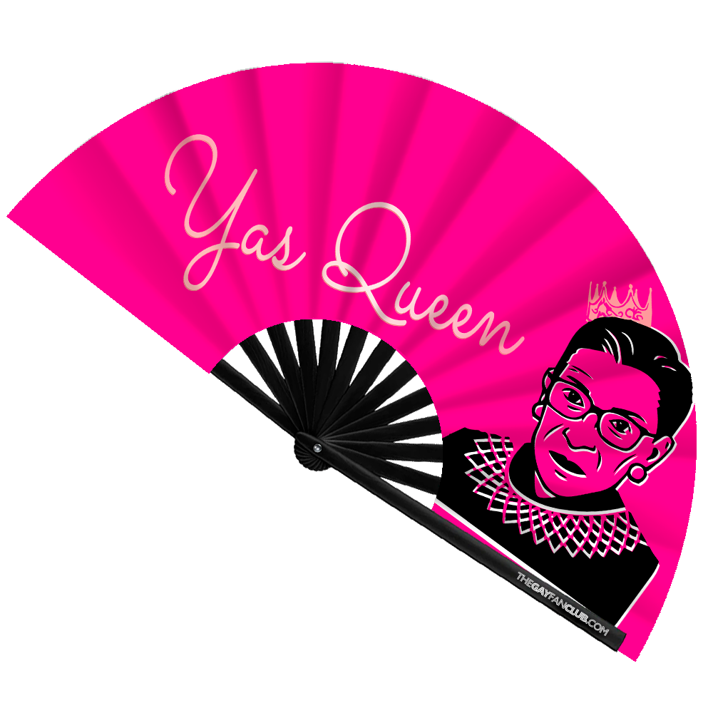 Oversized Hot Pink Bamboo Clack Fan with White "YAS QUEEN" Text