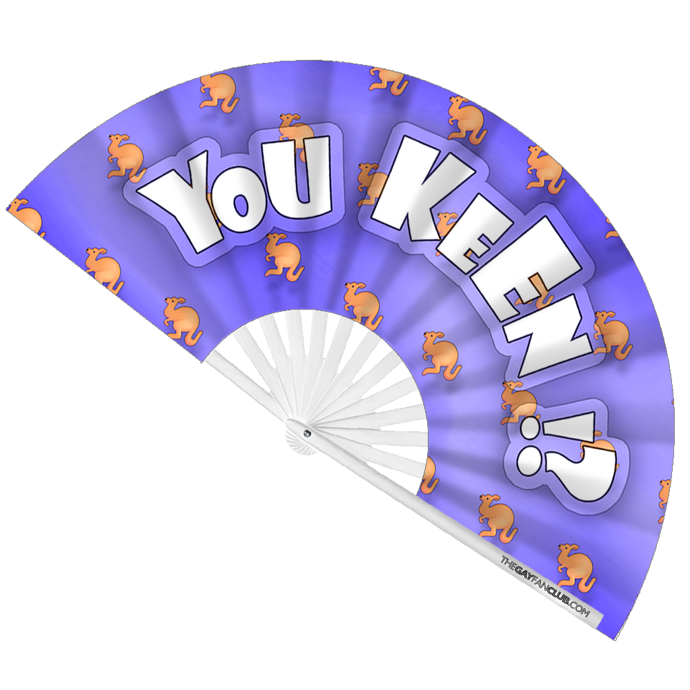 You Keen!? Fan - funny slang and kangaroos hand fan - The Gay Fan Club® 