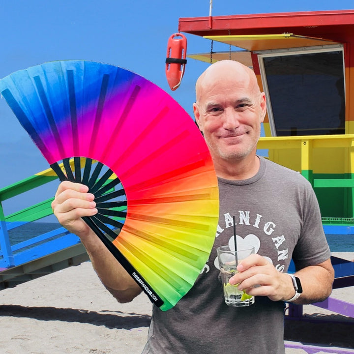 Rainbow Rave Fan (UV) Rainbow Hand Fan The Gay Fan Club