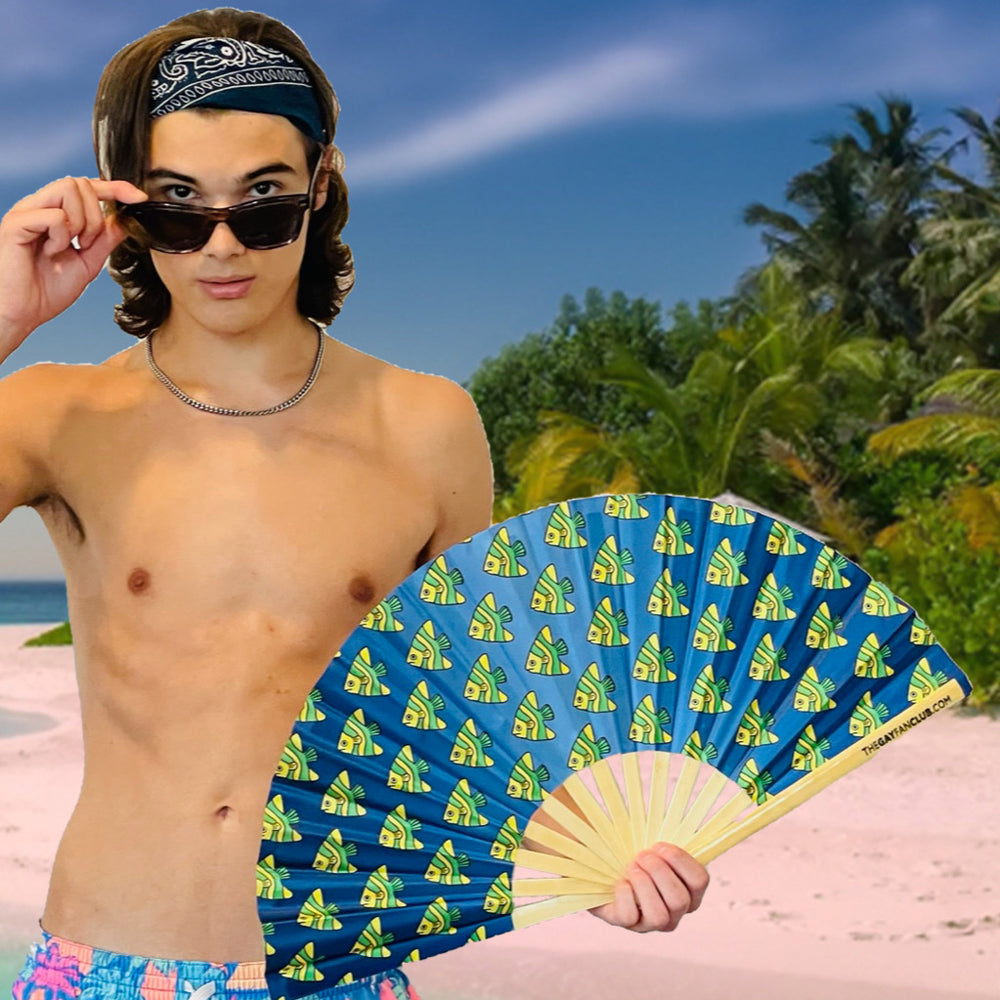 Go With The Flow Tropical UV-reactive bamboo clack fan - The Gay Fan Club